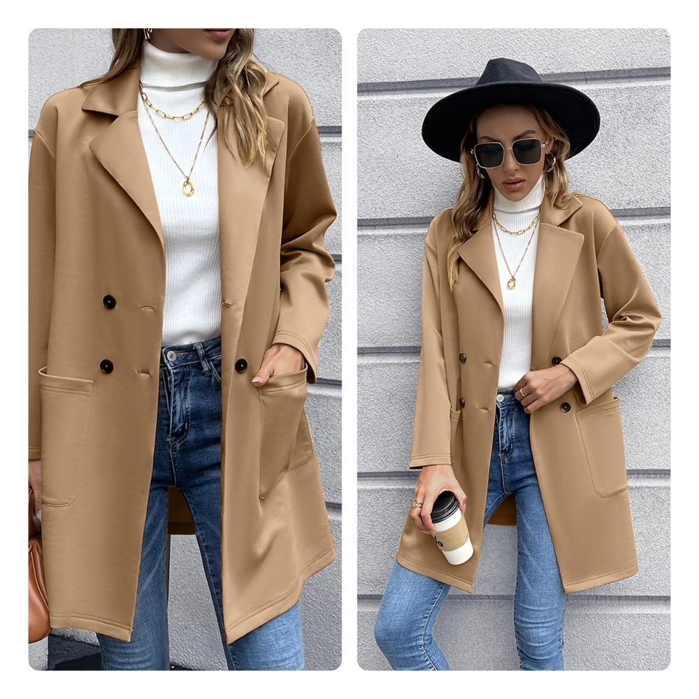 Camel Lapel Collar Long Sleeve Blazer